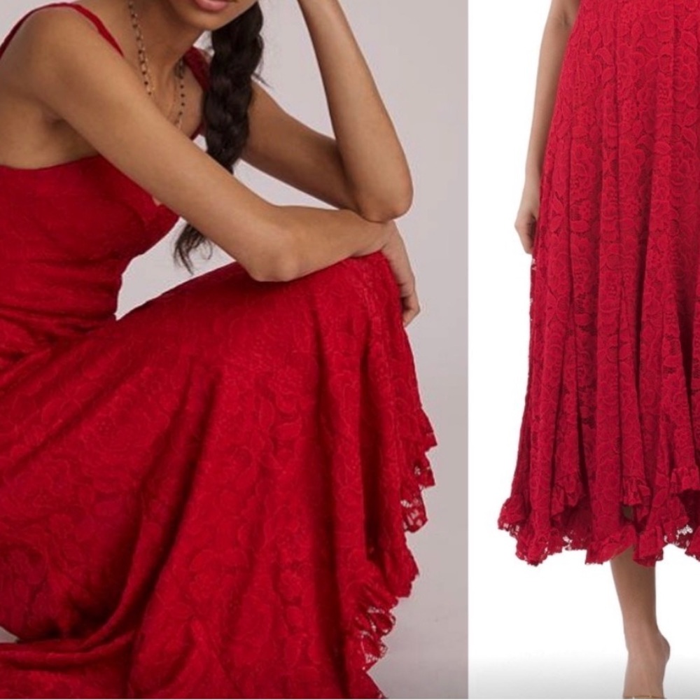 Hutch Red Lace Dress with V-Neck size 6